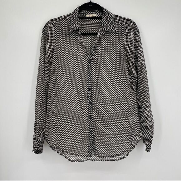 🐇 Pleione Women's 70s Inspired Striped Sheer Chiffon Button Down Shirt - Picture 1 of 9